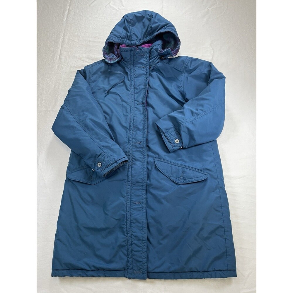 VTG LL Bean Baxter State Parka Women's Large Blue 90s Plaid Wool Lined USA